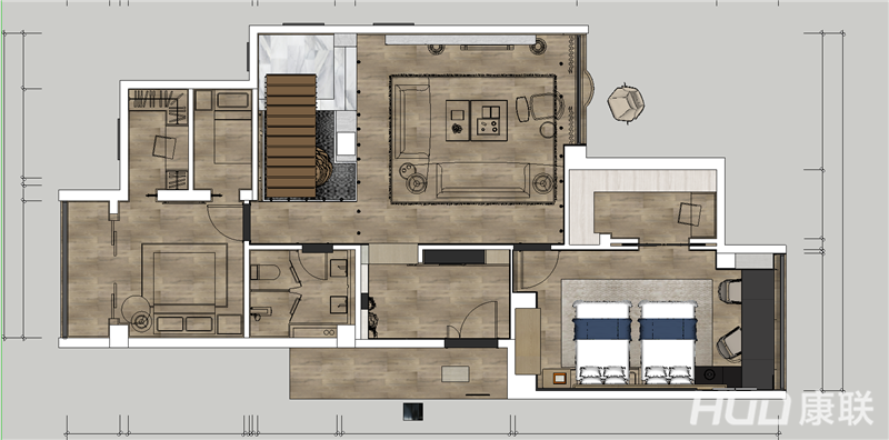 二沙岛别墅空间设计一楼平面彩图